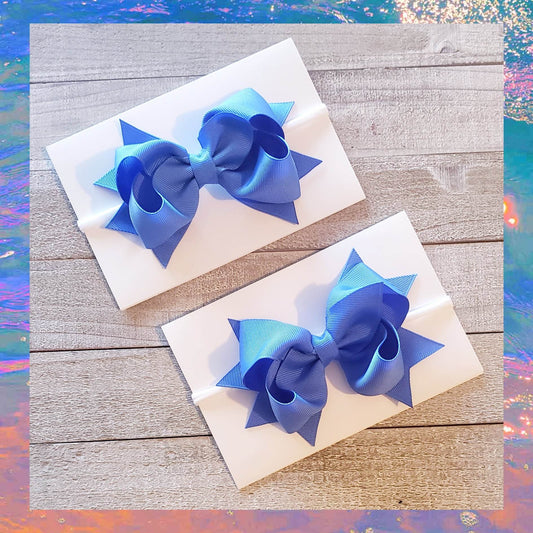 A(Newborn) Headband ~"Baby Blue" ~Grosgrain Ribbon~Nylon Band~ 4" inch Small Bow