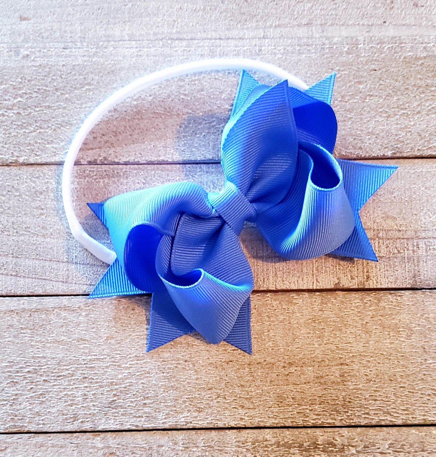 A(Newborn) Headband ~"Baby Blue" ~Grosgrain Ribbon~Nylon Band~ 4" inch Small Bow