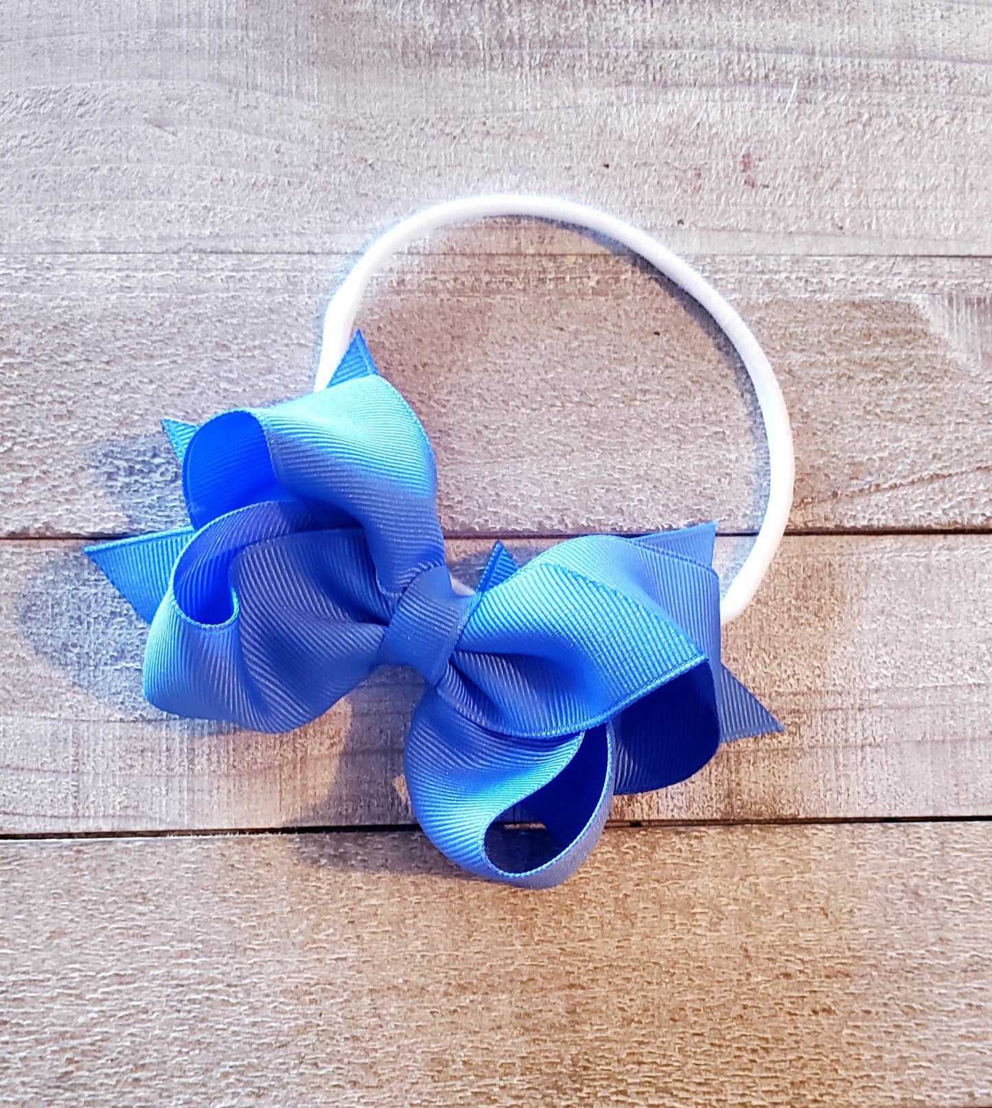 A(Newborn) Headband ~"Baby Blue" ~Grosgrain Ribbon~Nylon Band~ 4" inch Small Bow