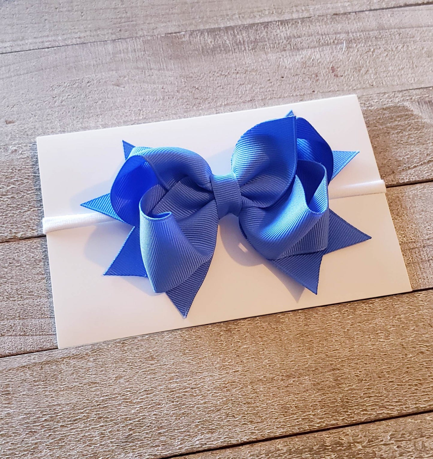 A(Newborn) Headband ~"Baby Blue" ~Grosgrain Ribbon~Nylon Band~ 4" inch Small Bow