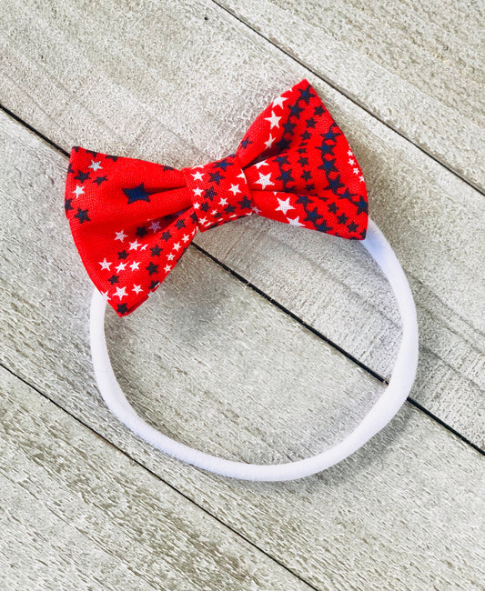 New Born Bow~ Fourth of July Bow~ Fabric Hair Bow~ Nylon Band Bow~ 2.5" inch Bow~Extra Small Bow