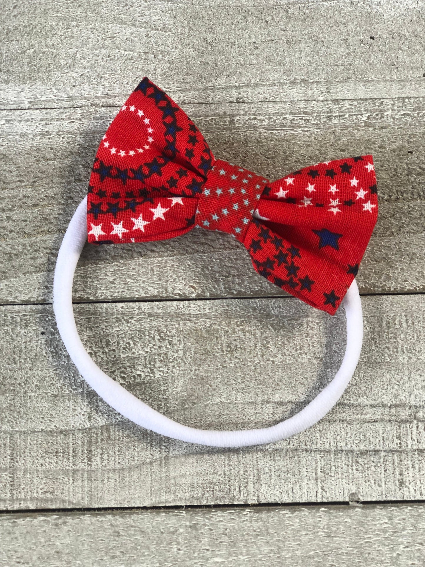 New Born Bow~ Fourth of July Bow~ Fabric Hair Bow~ Nylon Band Bow~ 2.5" inch Bow~Extra Small Bow