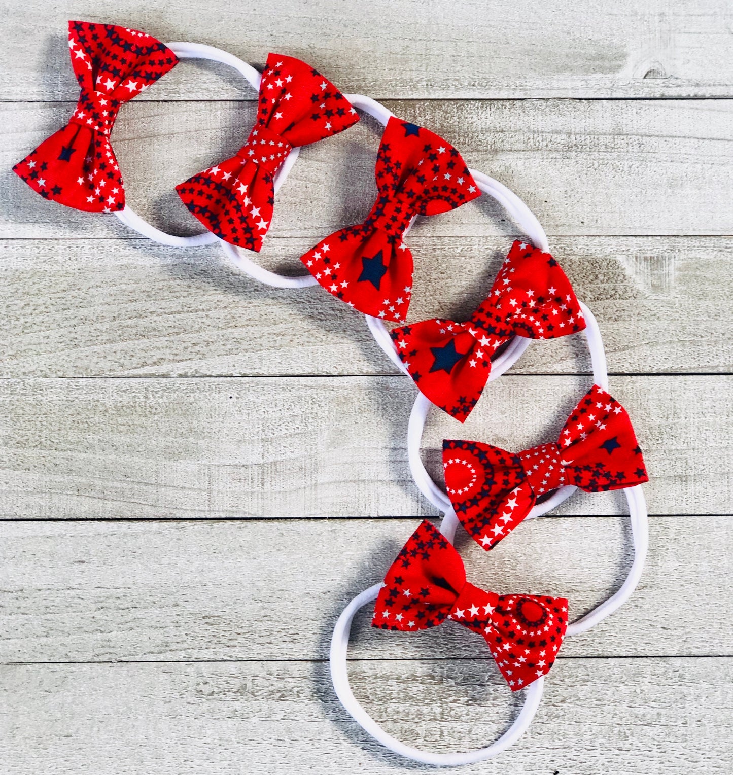 New Born Bow~ Fourth of July Bow~ Fabric Hair Bow~ Nylon Band Bow~ 2.5" inch Bow~Extra Small Bow