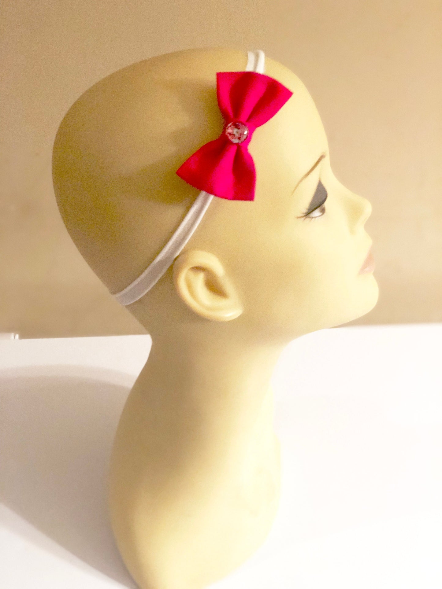 New Born Bow~ Minnie Mouse Bow ~ Fabric Hair Bow~ Hot Pink Bow~ Nylon Band Bow ~ 2.5" inch Bow~ Extra Small Bow