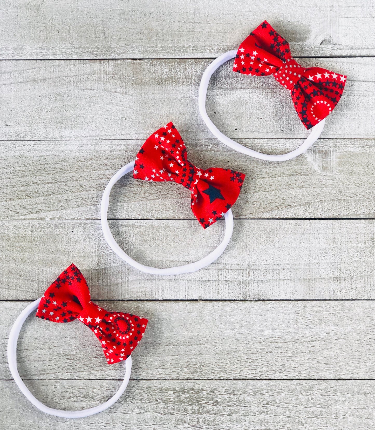 New Born Bow~ Fourth of July Bow~ Fabric Hair Bow~ Nylon Band Bow~ 2.5" inch Bow~Extra Small Bow