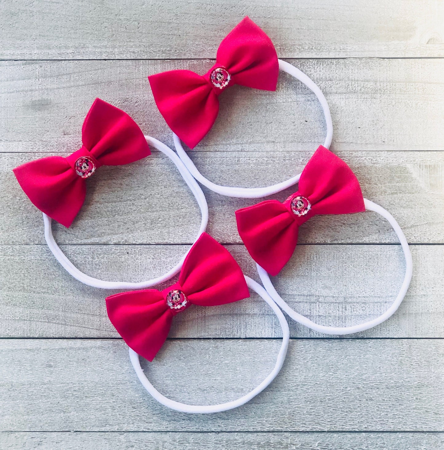 New Born Bow~ Minnie Mouse Bow ~ Fabric Hair Bow~ Hot Pink Bow~ Nylon Band Bow ~ 2.5" inch Bow~ Extra Small Bow