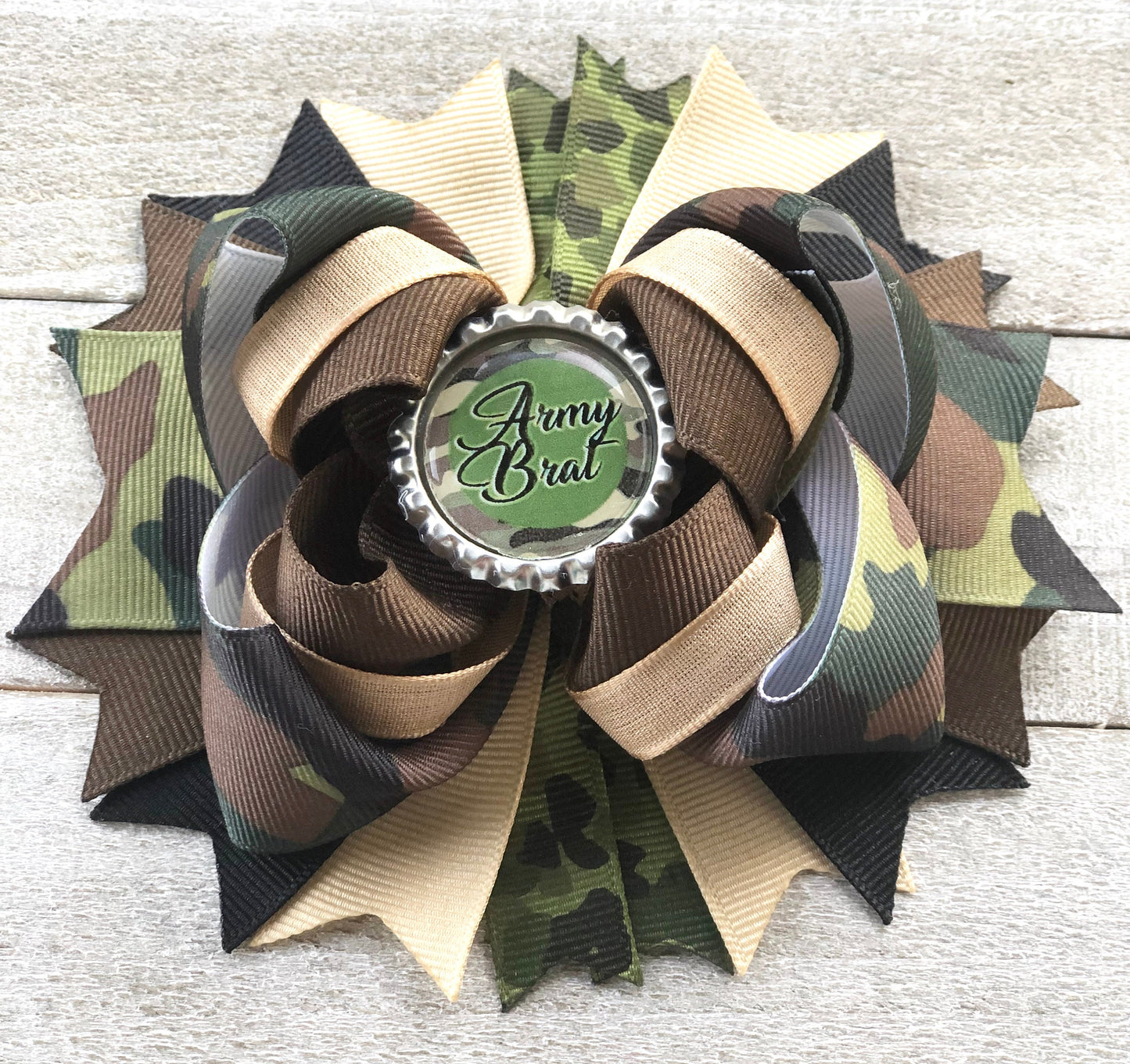 Over The Top Bow ~ Army Brat Bow ~ Boutique Bow~ Double Layered Bow ~ 5 "inch Medium Bow