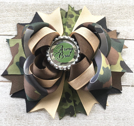 Over The Top Bow ~ Army Brat Bow ~ Boutique Bow~ Double Layered Bow ~ 5 "inch Medium Bow