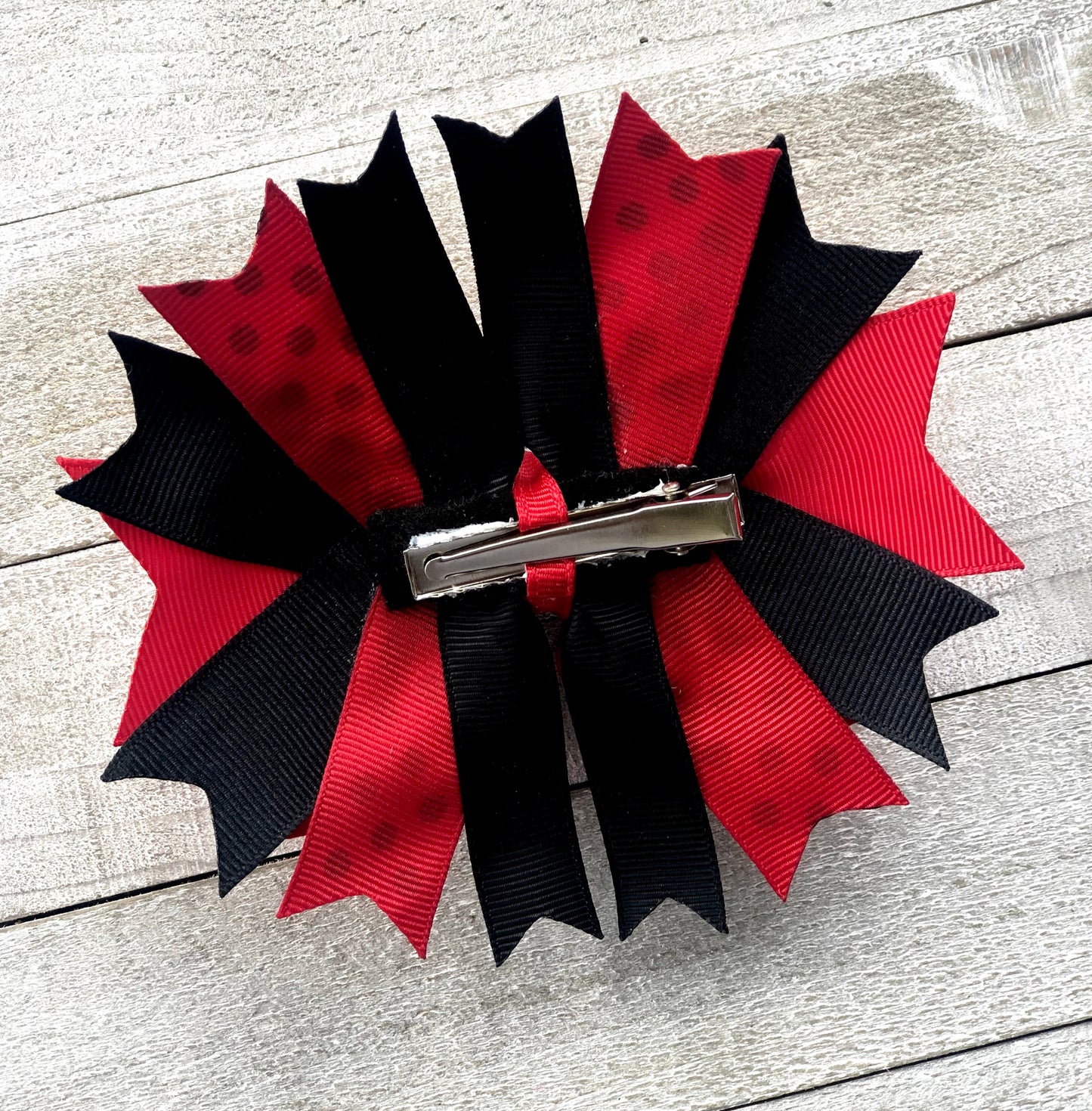 Over The Top Bow~ Lady Bug Bow~ Red and Black Bow~ Boutique Bow~ Double Layered Bow~ 5" inch Medium Bow