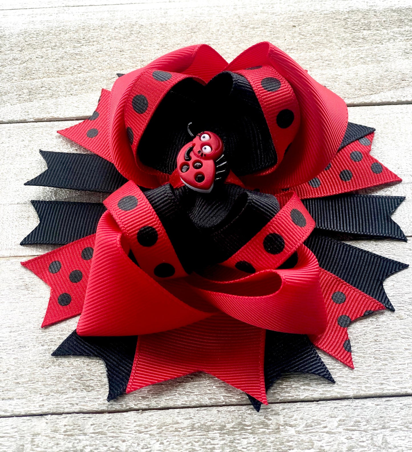Over The Top Bow~ Lady Bug Bow~ Red and Black Bow~ Boutique Bow~ Double Layered Bow~ 5" inch Medium Bow