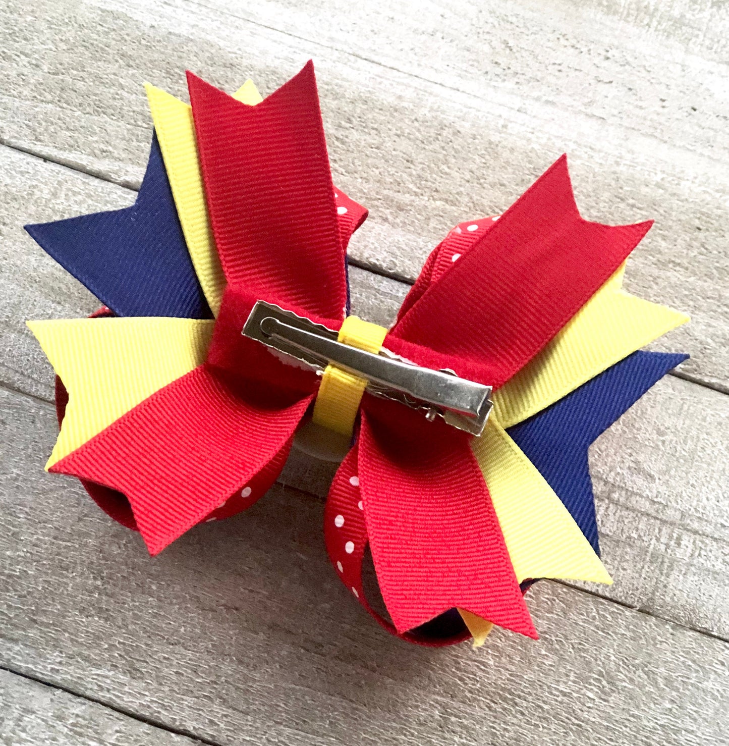 Emoji Bow~ Blue, Red & Yellow Bow~ Boutique Bow~ Double Layered~ 4.7" inch Medium Bow
