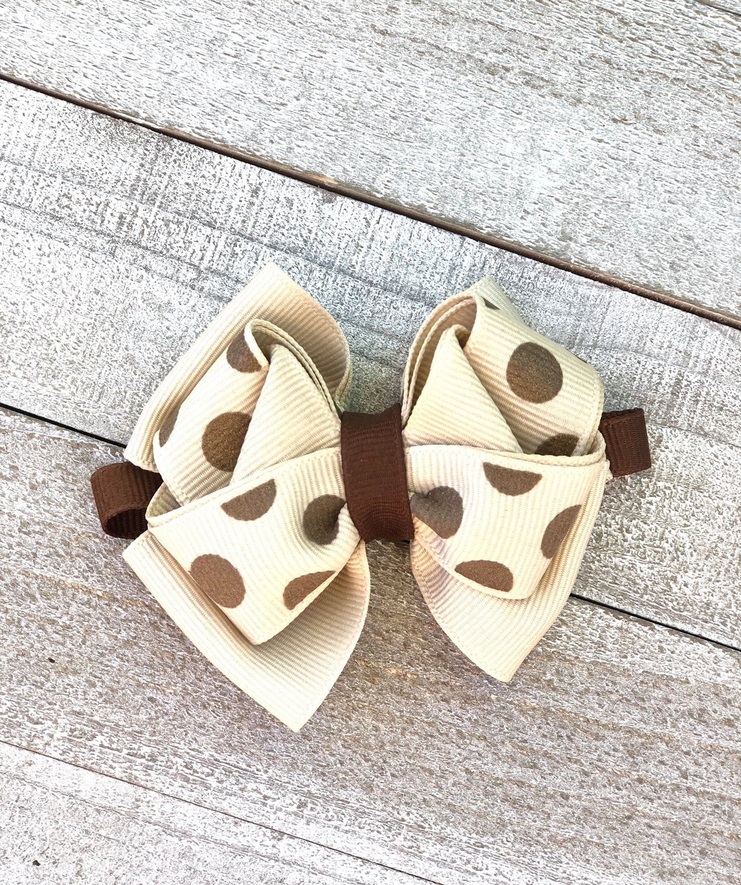 Small Bow Set~ Pig Tail Bows~ Brown & Beige Bows~ Polka Dot Bows~ 3" inch Bows