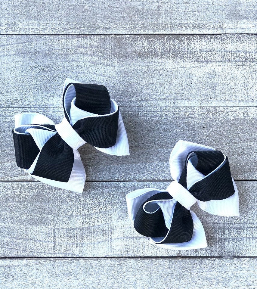 Small Bow Set~ Pig Tail Bows~ Black & White Bows~ 3" inch Small Bows