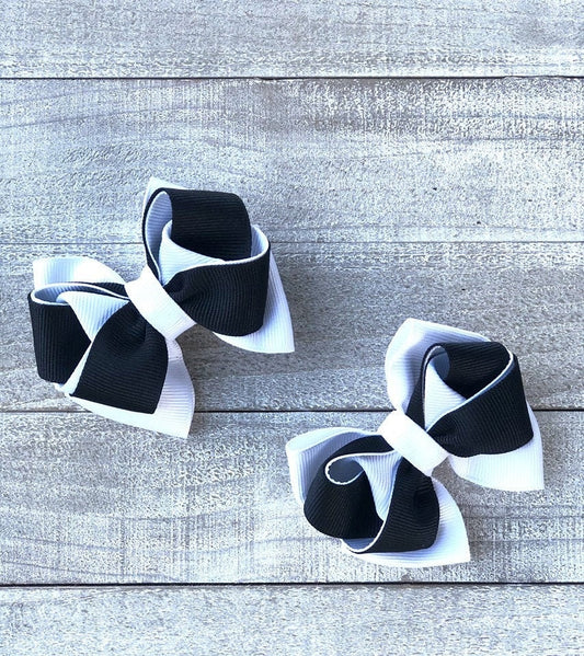 Small Bow Set~ Pig Tail Bows~ Black & White Bows~ 3" inch Small Bows