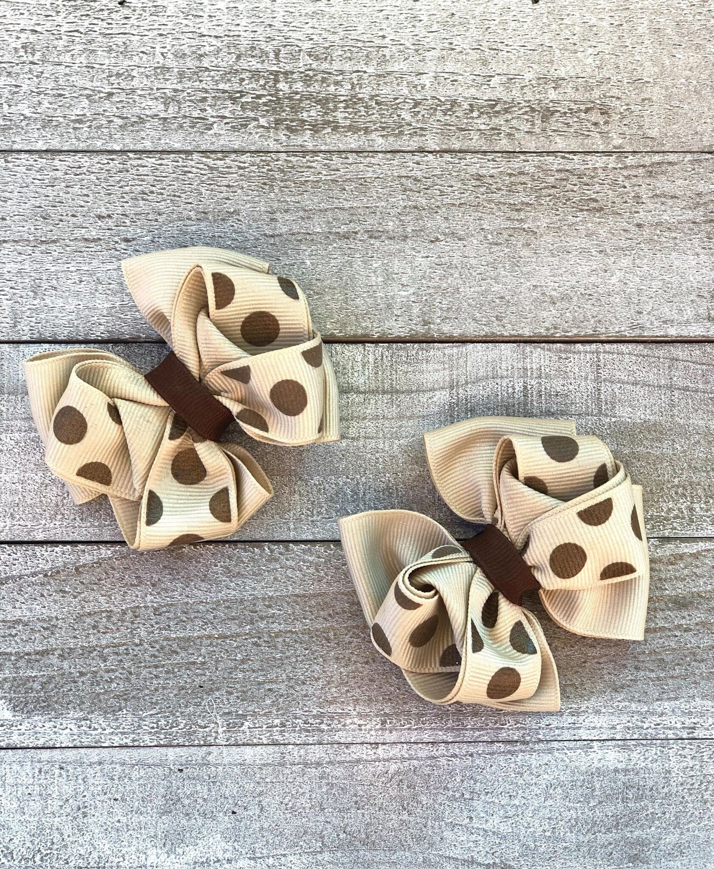 Small Bow Set~ Pig Tail Bows~ Beige & Brown Bows~ Polka Dots Bows~ 3" inch Bows