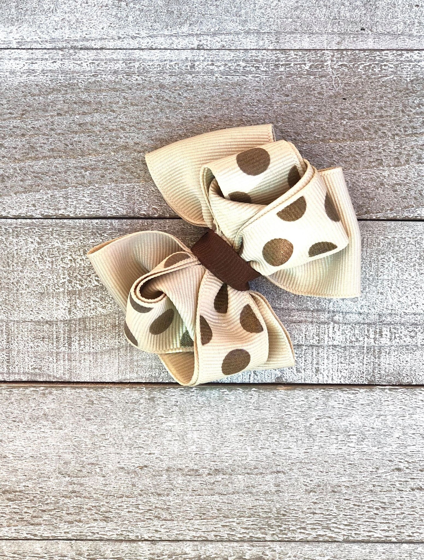 Small Bow Set~ Pig Tail Bows~ Beige & Brown Bows~ Polka Dots Bows~ 3" inch Bows