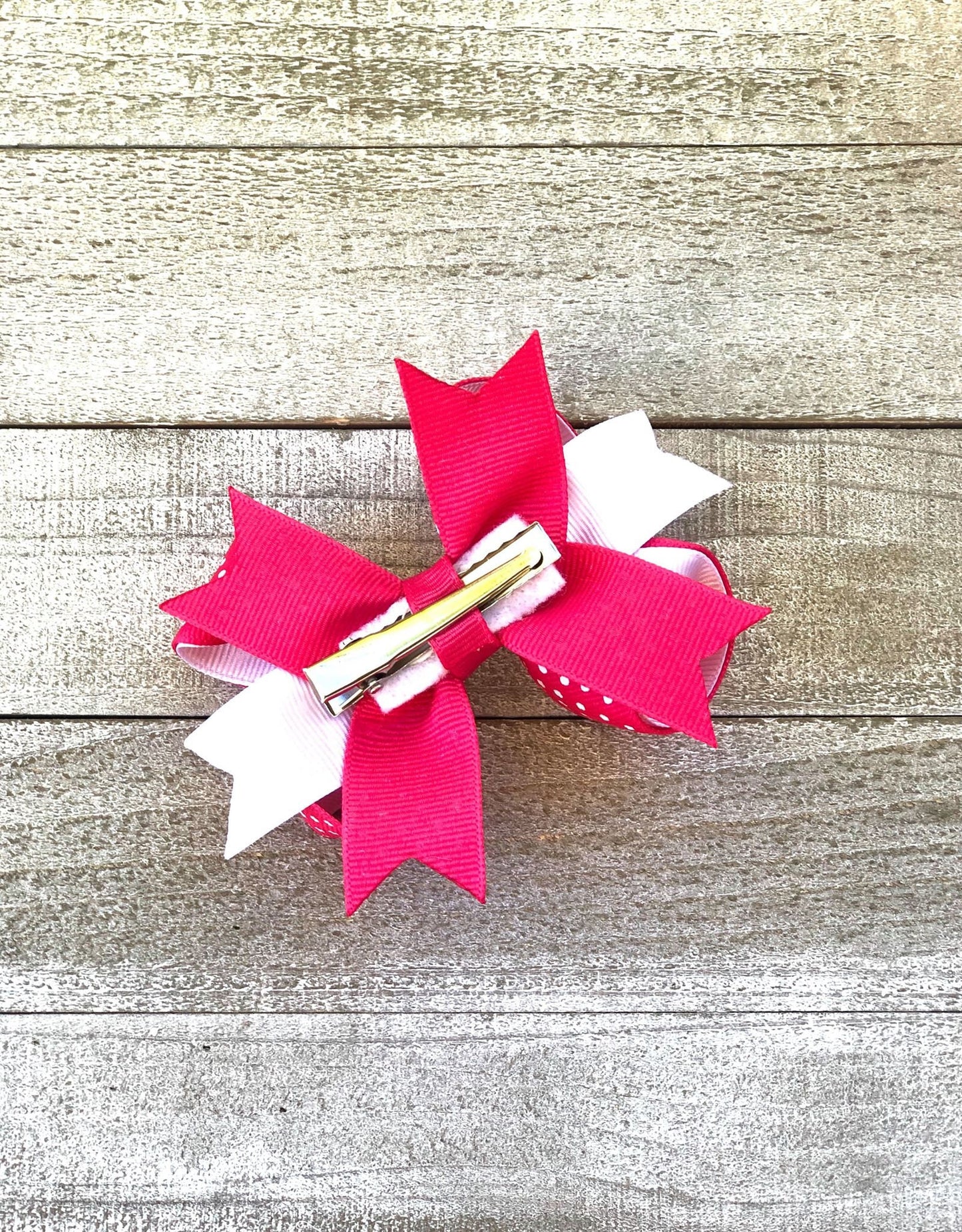 Princess Bow~ Hot Pink and White Bow~ Polka Dots Bow~ 4" inch Small Bow