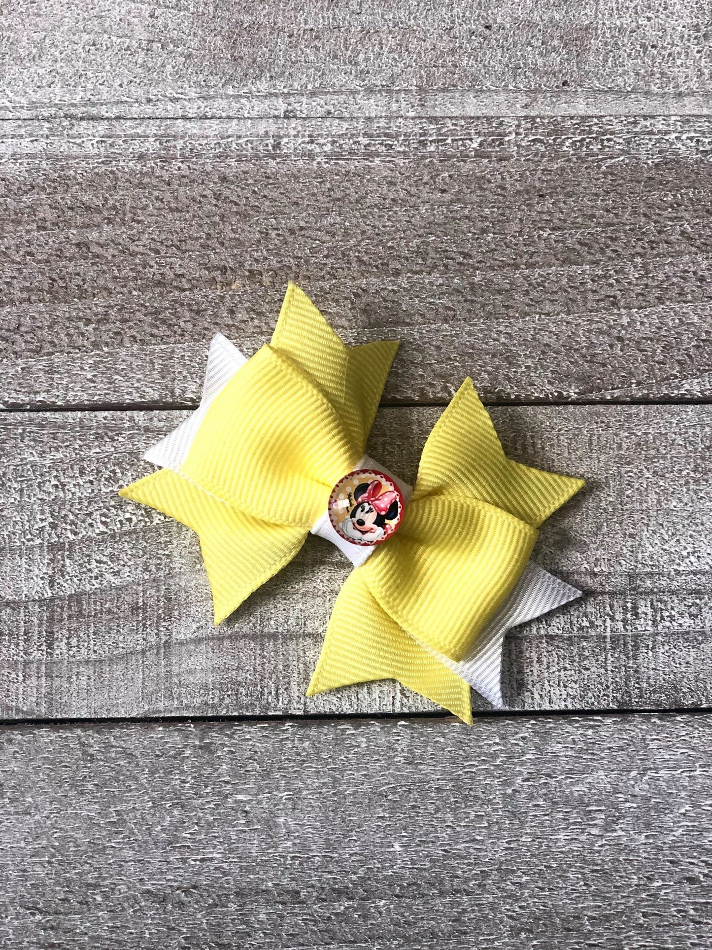 Mini Bow Set~ Pig Tail Bows~Yellow & White Bows~ Pig Tail Bows~ 2.7" inch Bow~ Extra Small Bow