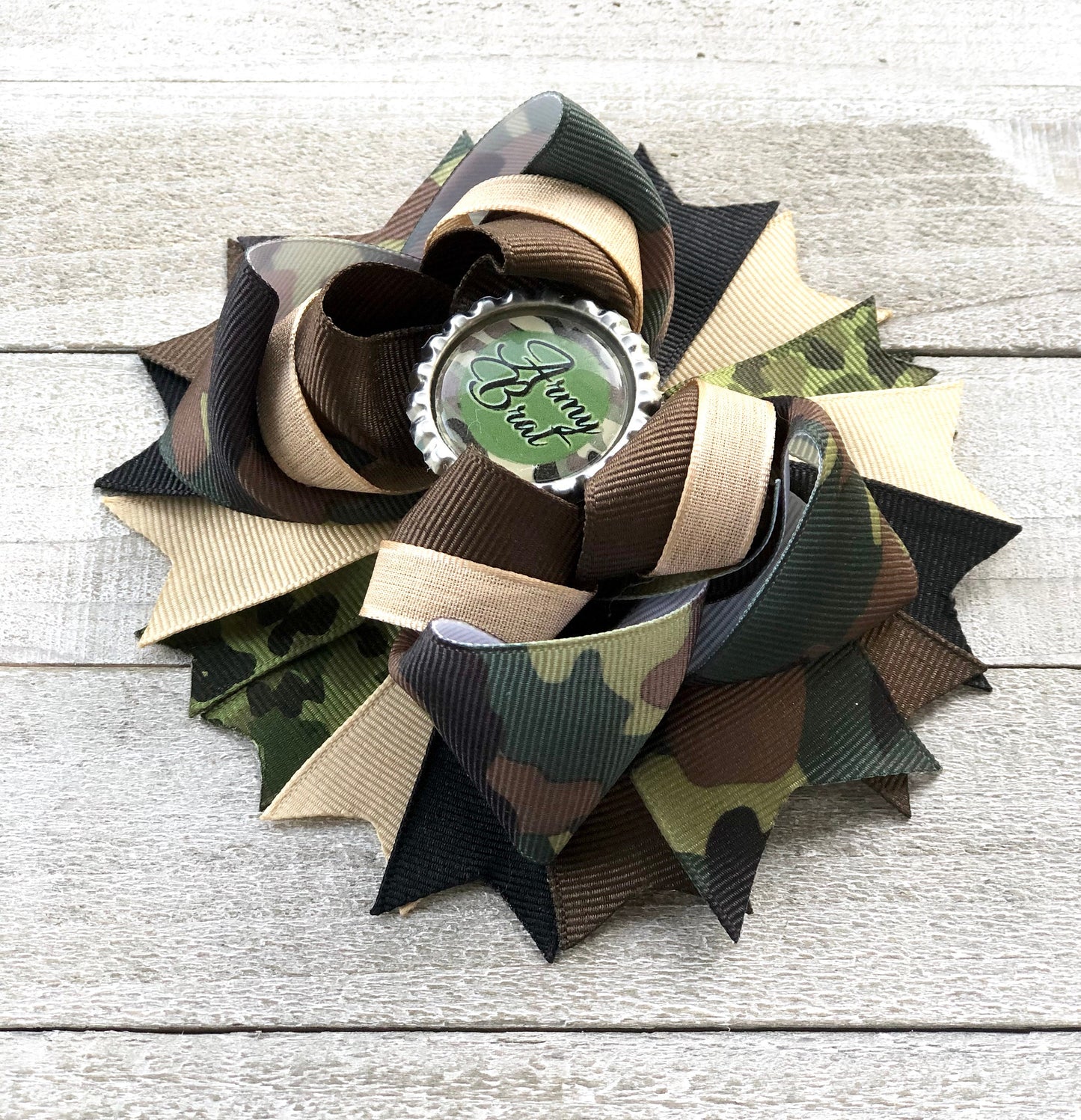 Over The Top Bow ~ Army Brat Bow ~ Boutique Bow~ Double Layered Bow ~ 5 "inch Medium Bow