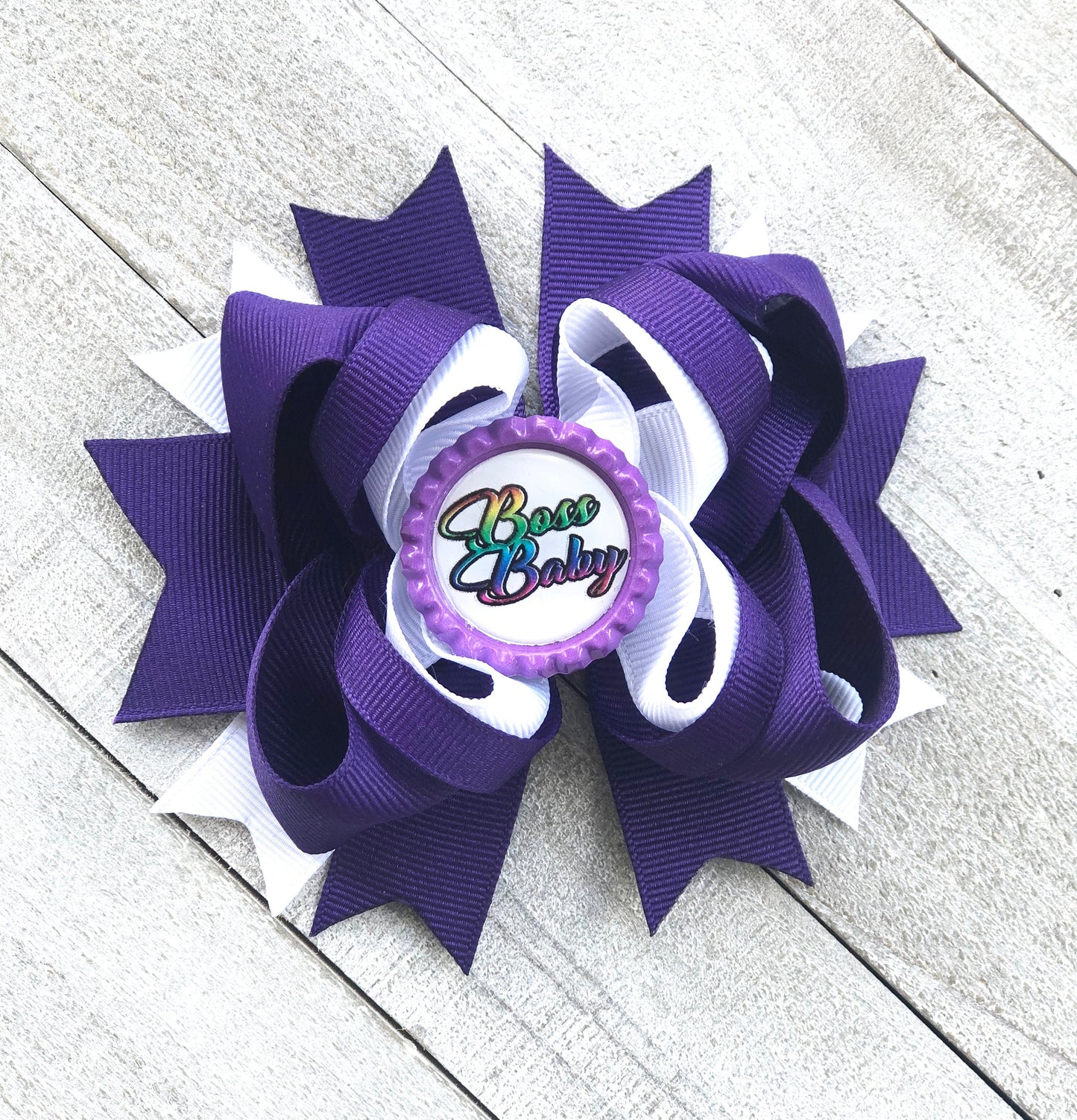 Over The Top Bow ~ Boss Baby Bow ~ Purple and White Bow~ Boutique Bow~ Double Layered Bow~ Medium Bow