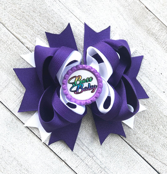 Over The Top Bow ~ Boss Baby Bow ~ Purple and White Bow~ Boutique Bow~ Double Layered Bow~ Medium Bow