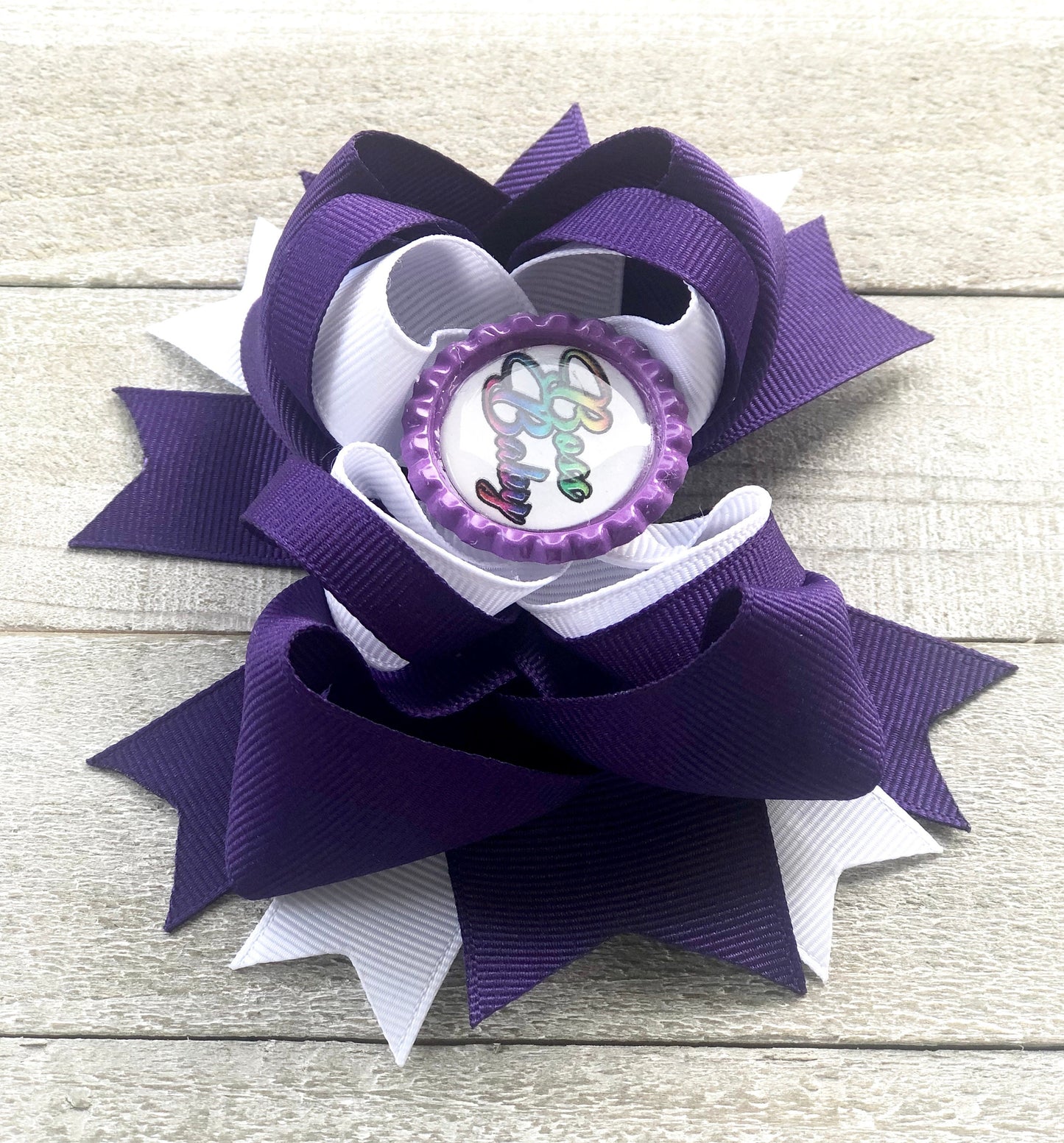Over The Top Bow ~ Boss Baby Bow ~ Purple and White Bow~ Boutique Bow~ Double Layered Bow~ Medium Bow