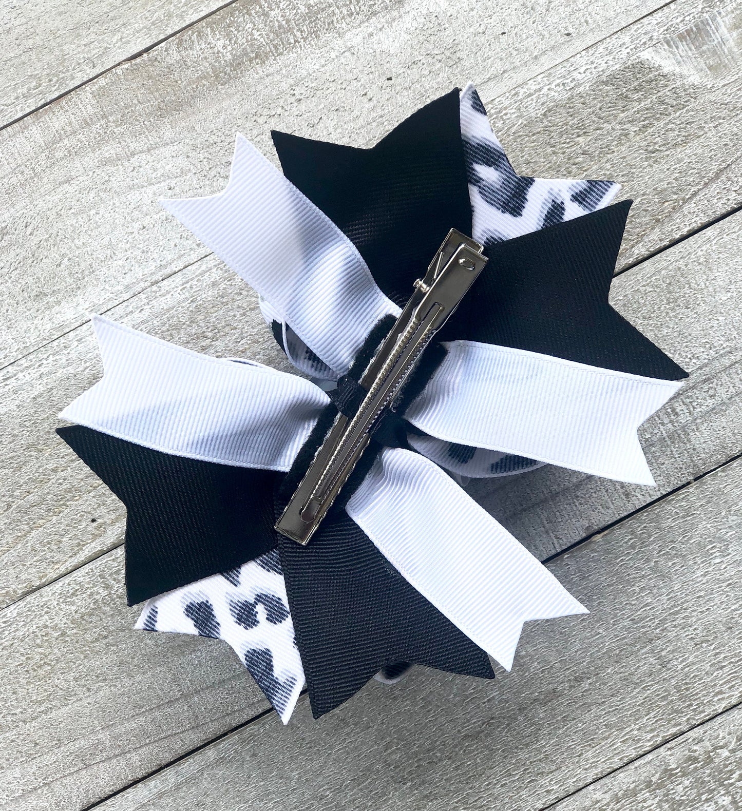 Over The Top Bow ~ Cow Print Bow ~ Black and White Bow~ Boutique Bow~ Double Layered Bow~ 5.5" inch Medium Bow