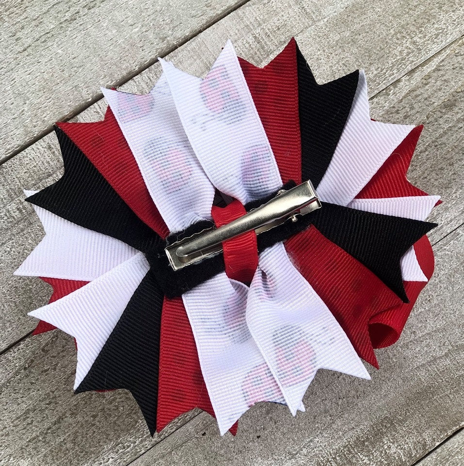 Over The Top Bow~ Lady Bug 2 Bow~ Red, Black & White Bow~ Boutique Bow~ Double Layered Bow~ 5" inch Medium  Bow