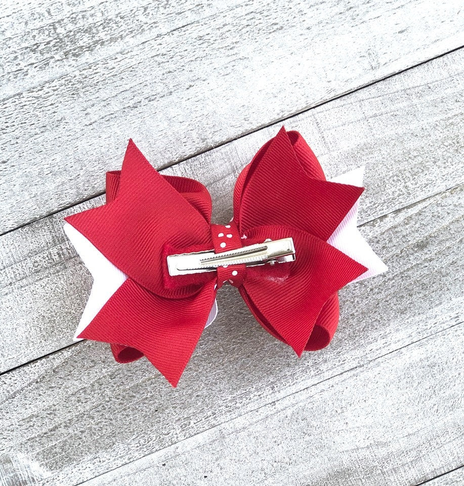 Red and White Bow~ Double Layered Bow~ Boutique Bow~ 4.5" inch Medium Bow