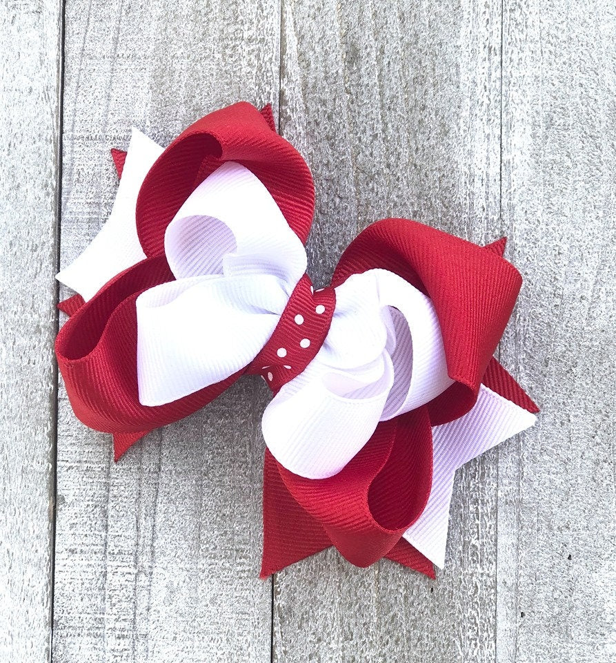 Red and White Bow~ Double Layered Bow~ Boutique Bow~ 4.5" inch Medium Bow