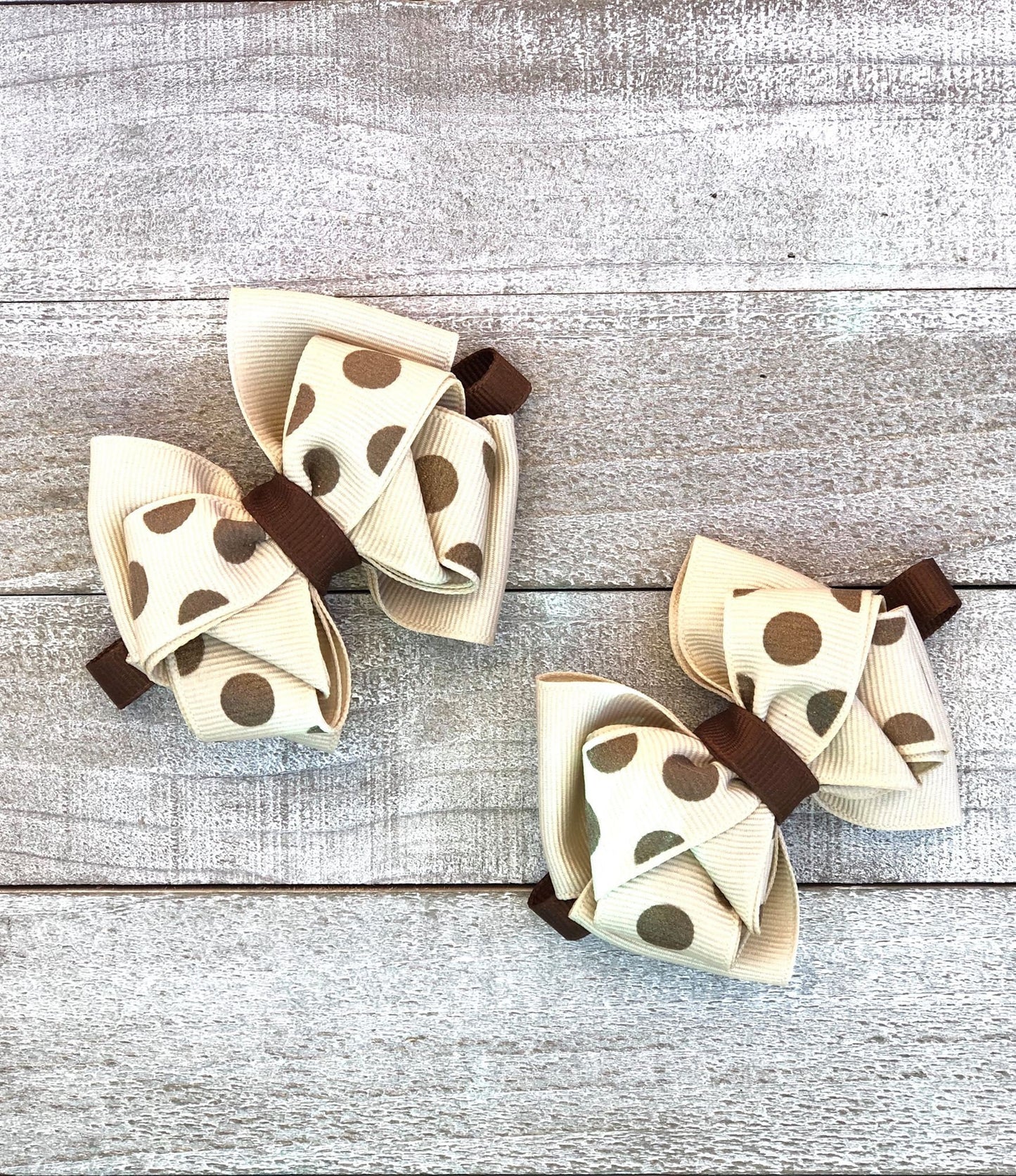 Small Bow Set~ Pig Tail Bows~ Brown & Beige Bows~ Polka Dot Bows~ 3" inch Bows