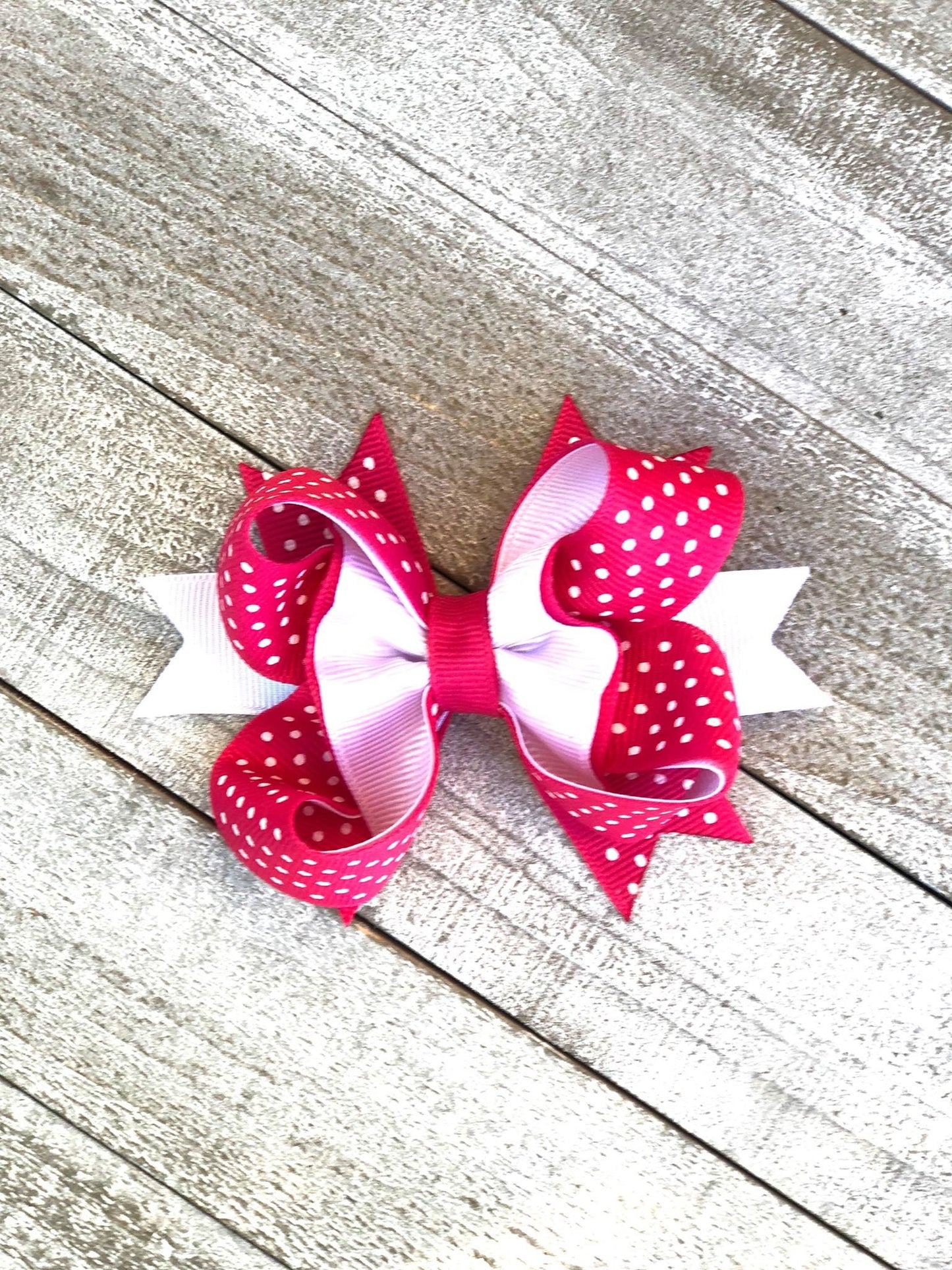 Princess Bow~ Hot Pink and White Bow~ Polka Dots Bow~ 4" inch Small Bow