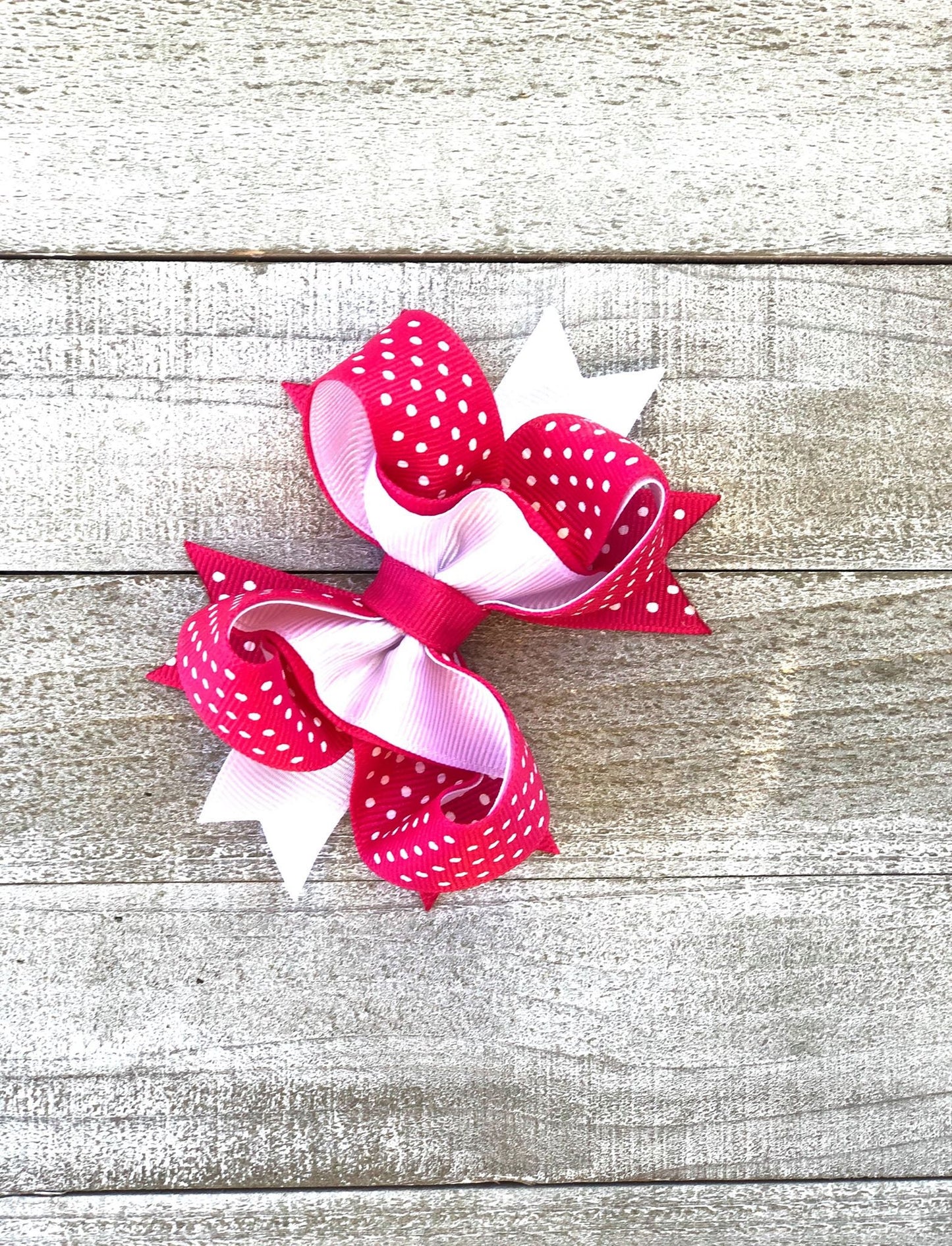 Princess Bow~ Hot Pink and White Bow~ Polka Dots Bow~ 4" inch Small Bow