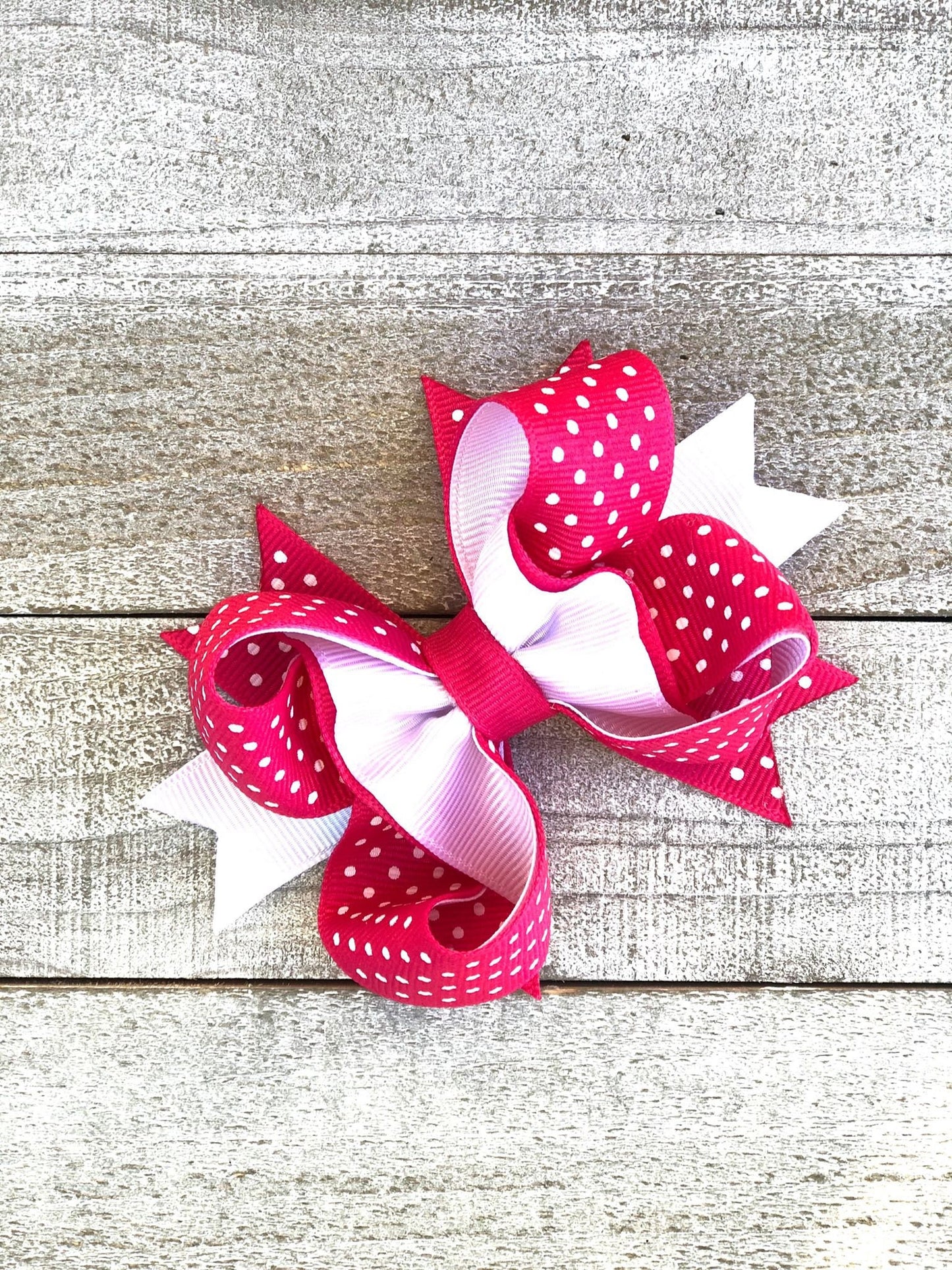 Princess Bow~ Hot Pink and White Bow~ Polka Dots Bow~ 4" inch Small Bow