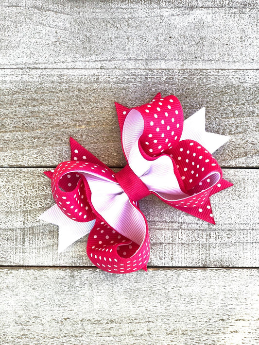 Princess Bow~ Hot Pink and White Bow~ Polka Dots Bow~ 4" inch Small Bow