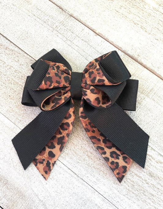 Leopard Print Bow ~Sailor Bow~ Pony Tail Bow~ 4" inch Small Bow