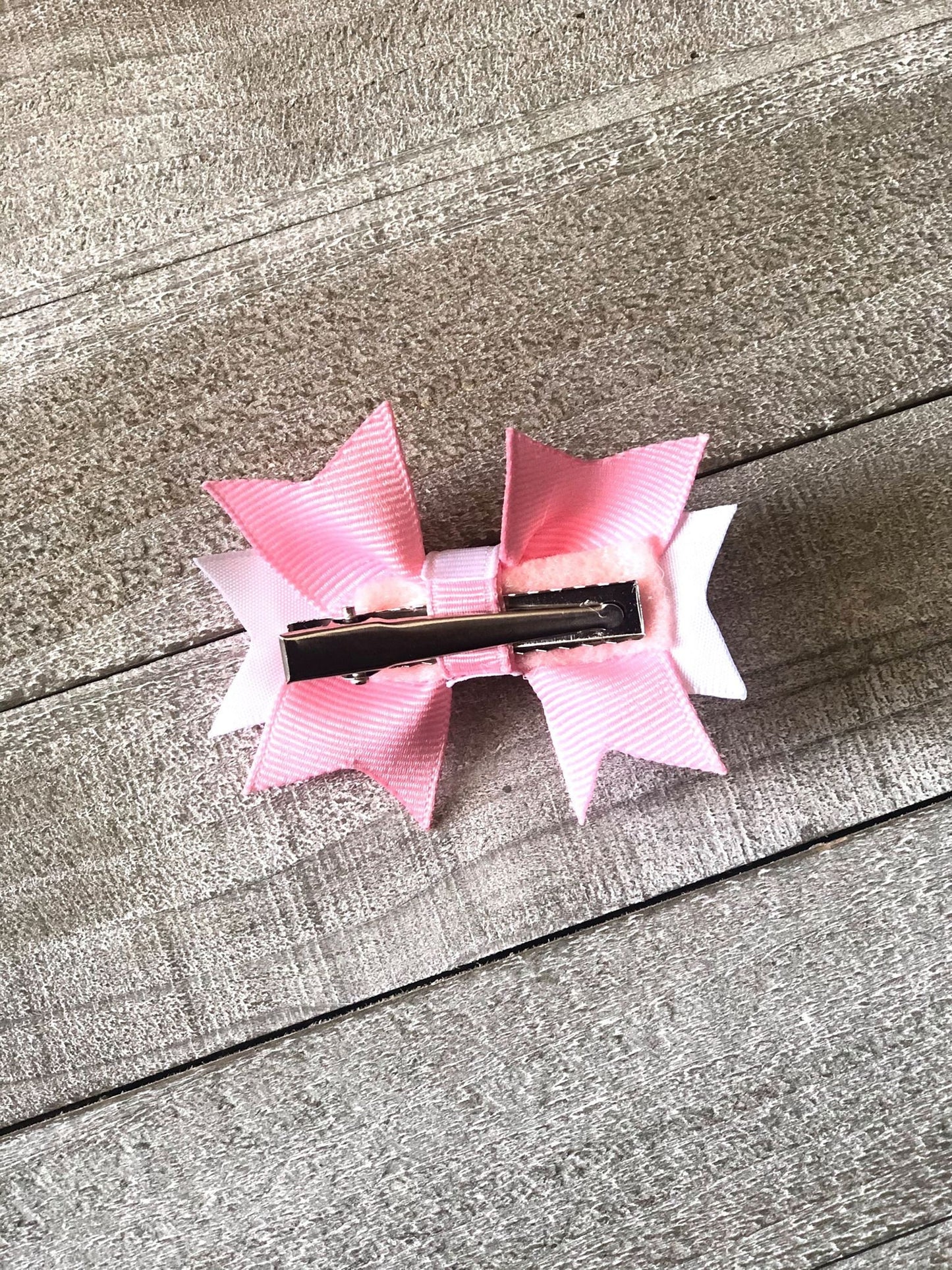 Mini Bow Set~ Pig Tail Bows~ Pink & White Bows~ 2.7" inch Bow~ Extra Small Bow