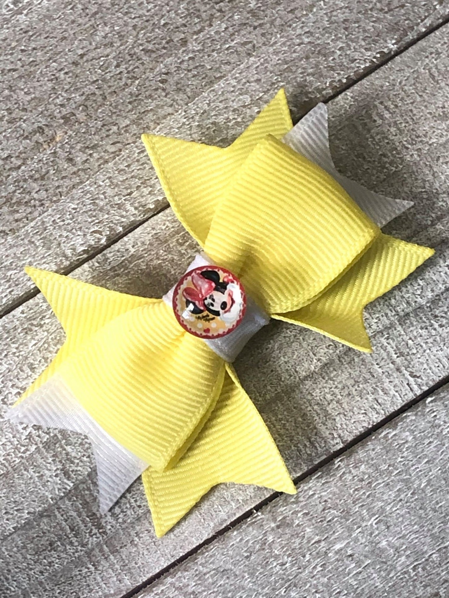 Mini Bow Set~ Pig Tail Bows~Yellow & White Bows~ Pig Tail Bows~ 2.7" inch Bow~ Extra Small Bow