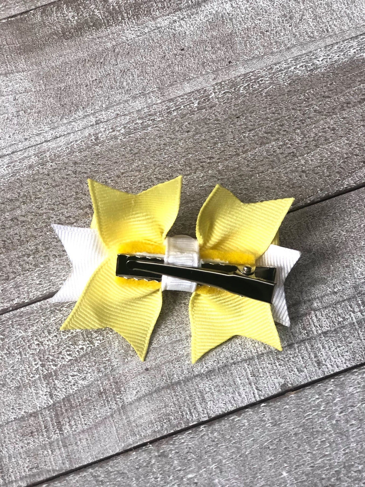 Mini Bow Set~ Pig Tail Bows~Yellow & White Bows~ Pig Tail Bows~ 2.7" inch Bow~ Extra Small Bow