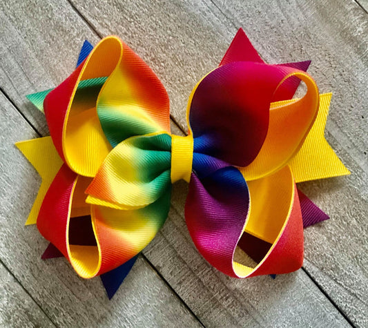 Jumbo Size Bow~Rainbow Print~ Boutique Style Bow~ 6" inch X-Large Bow