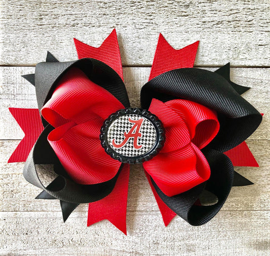 Bottle Top Boutique Bow~Alabama Bow~ Red and Black Bow~Double Layered Bow~ 5.5" inch Medium Bow