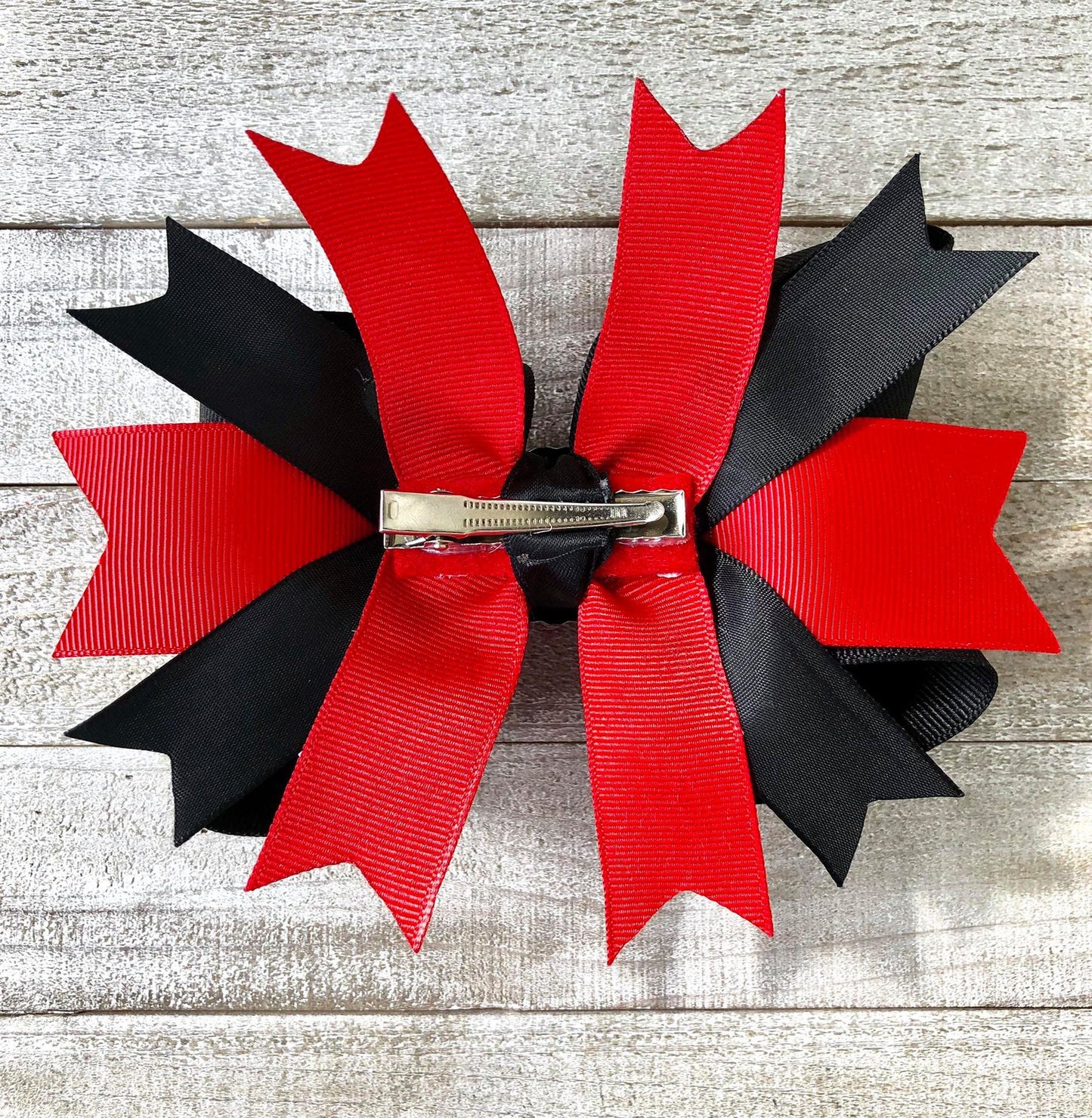 Bottle Top Boutique Bow~Alabama Bow~ Red and Black Bow~Double Layered Bow~ 5.5" inch Medium Bow