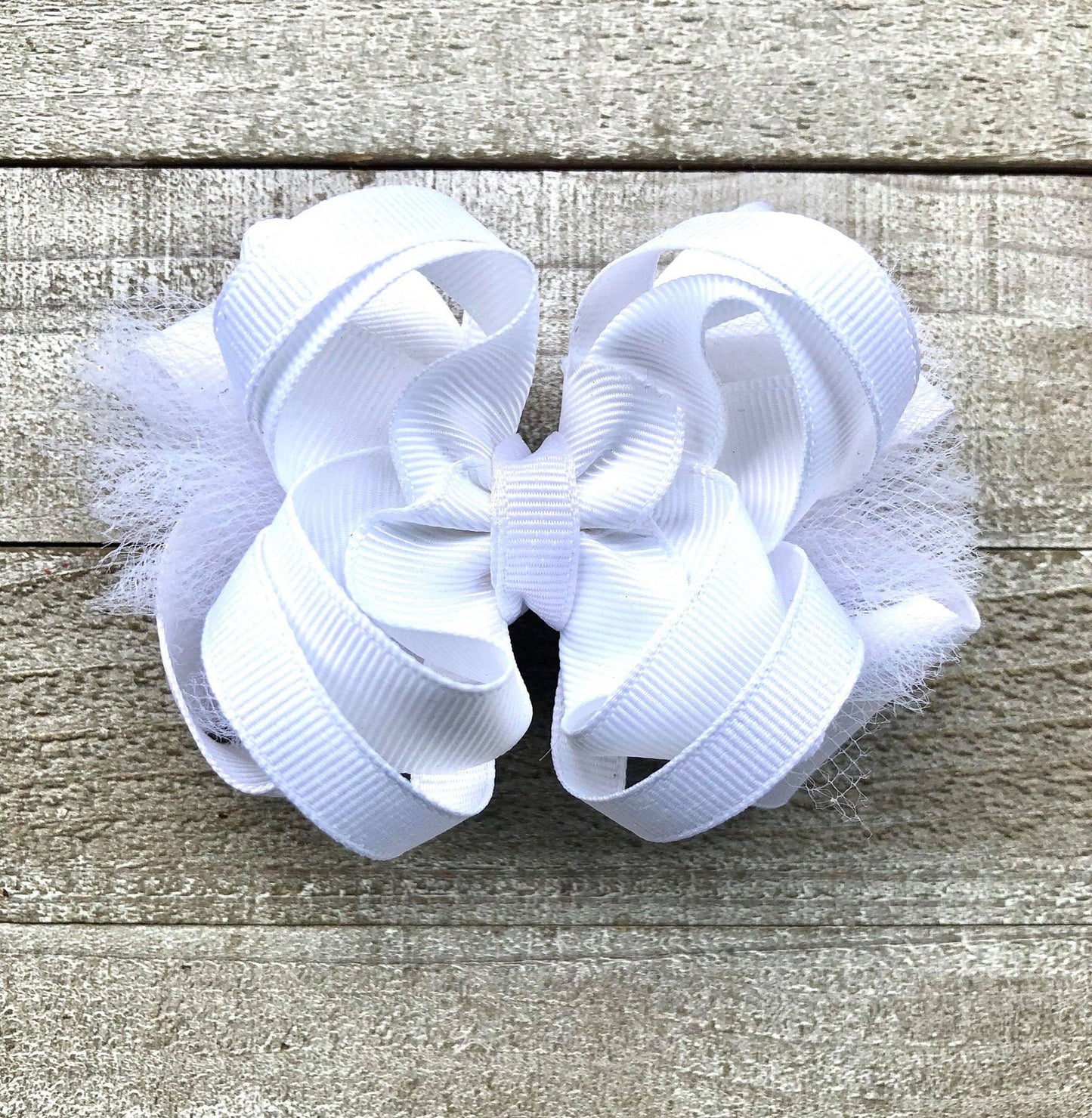 All White Wedding Bow~ Boutique Style Bow~ Double Layered Bow~ 3.5" inch Small Bow
