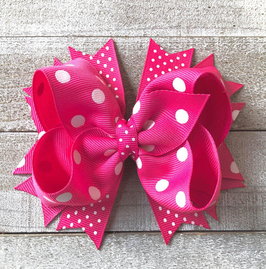 Butterfly Bow~ Hot Pink and White Bow~ Polka Dots Bow~ 4.5" inch Medium Bow