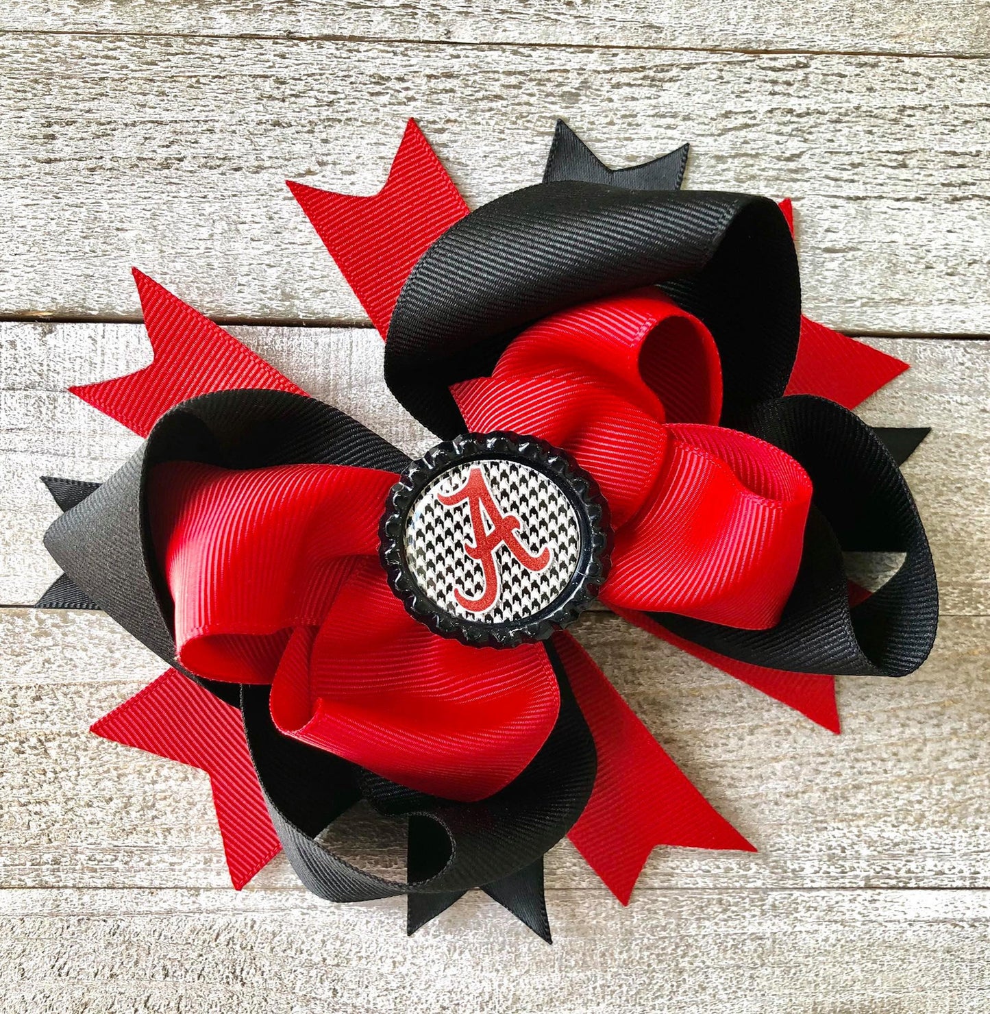 Bottle Top Boutique Bow~Alabama Bow~ Red and Black Bow~Double Layered Bow~ 5.5" inch Medium Bow