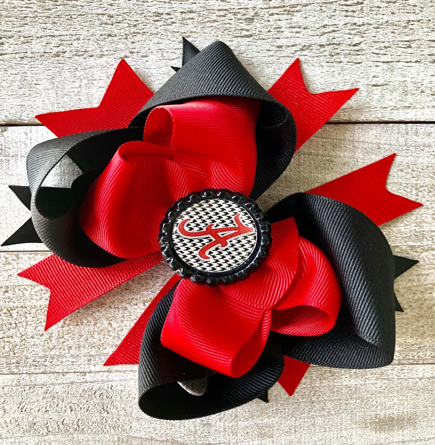 Bottle Top Boutique Bow~Alabama Bow~ Red and Black Bow~Double Layered Bow~ 5.5" inch Medium Bow