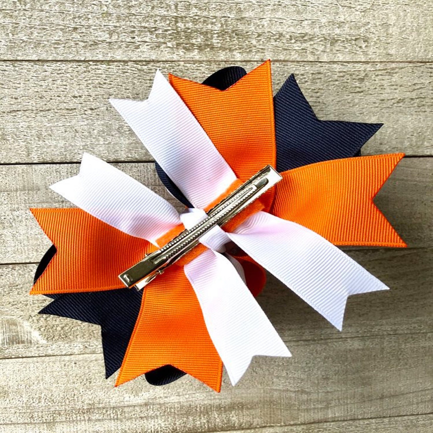Bottle Top Boutique Style Bow~Auburn Bow~ Orange, White and Blue Bow~ Double Layered Bow~ 5.5" inch Medium Bow